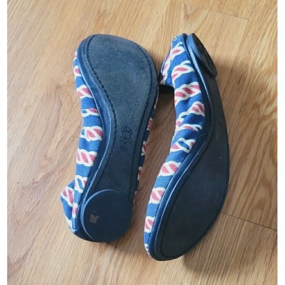 Tory Burch Fabric Upper Leather Red White Blue Ballet Flats Women's Size 7